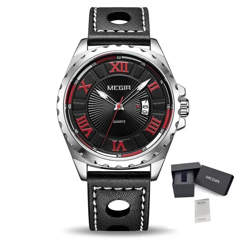 MEGIR Sport Men Watch Top Brand Leather Quartz Watches Man Clock Time Fashion Military Wristwatches Calendar Reloj Hombre 1019 by MEGIR WATCH GROUP