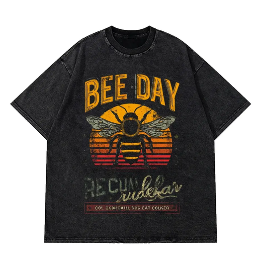 Bees Print Vintage Acid Wash Cotton T-Shirt (Unisex) by Vimost Shop