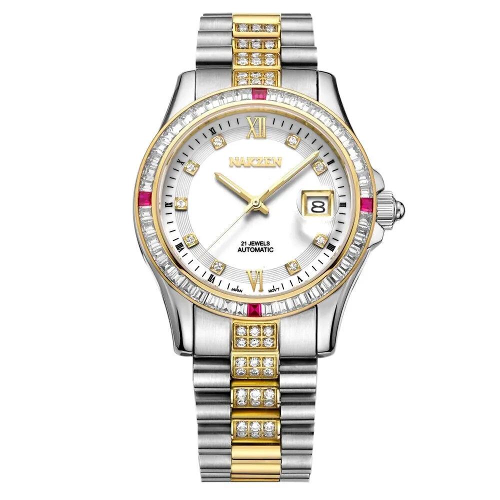 NAKZEN Men Japan NH35 Movement Automatic Mechanical Watch Elegant Diamond Stainless Steel Bracelet Watches Relogio Masculino 6013 by MEGIR WATCH GROUP