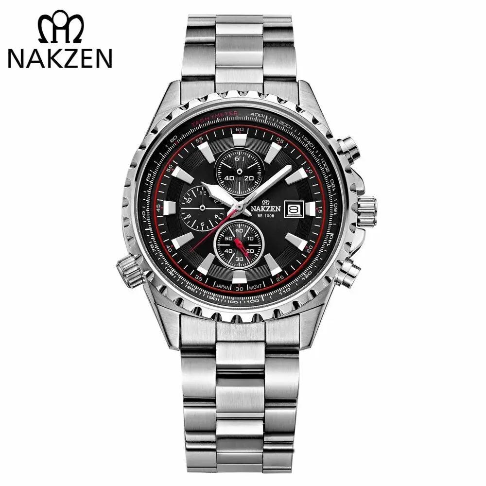 NAKZEN Business Men Multifunction Quartz Watch Man Sports Stainless Steel Watches Waterproof 10Bar WirstWatch Relogio Masculino 5043 by MEGIR WATCH GROUP