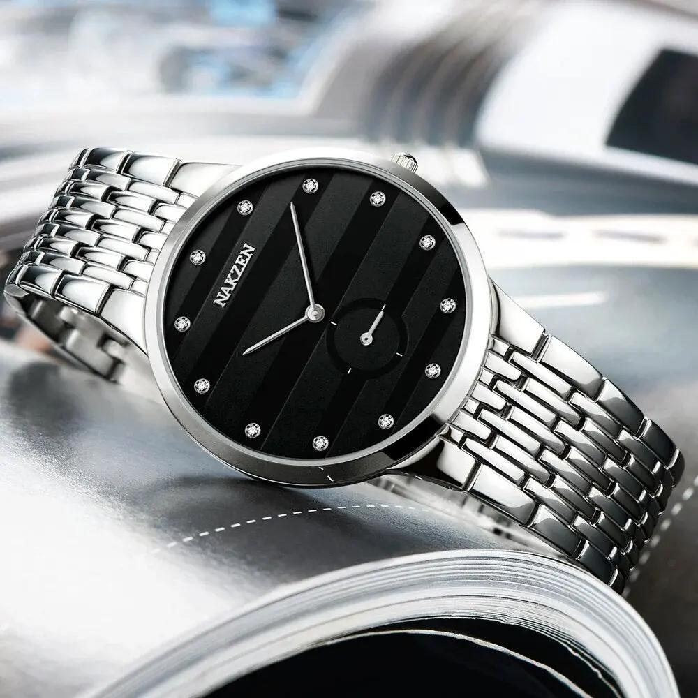 NAKZEN Commerce Diamond Men Watch Famous Luxury Brand Sapphire Watches Men's Stainless Steel Simple Black Gold Watch Male Clock 4036 by MEGIR WATCH GROUP