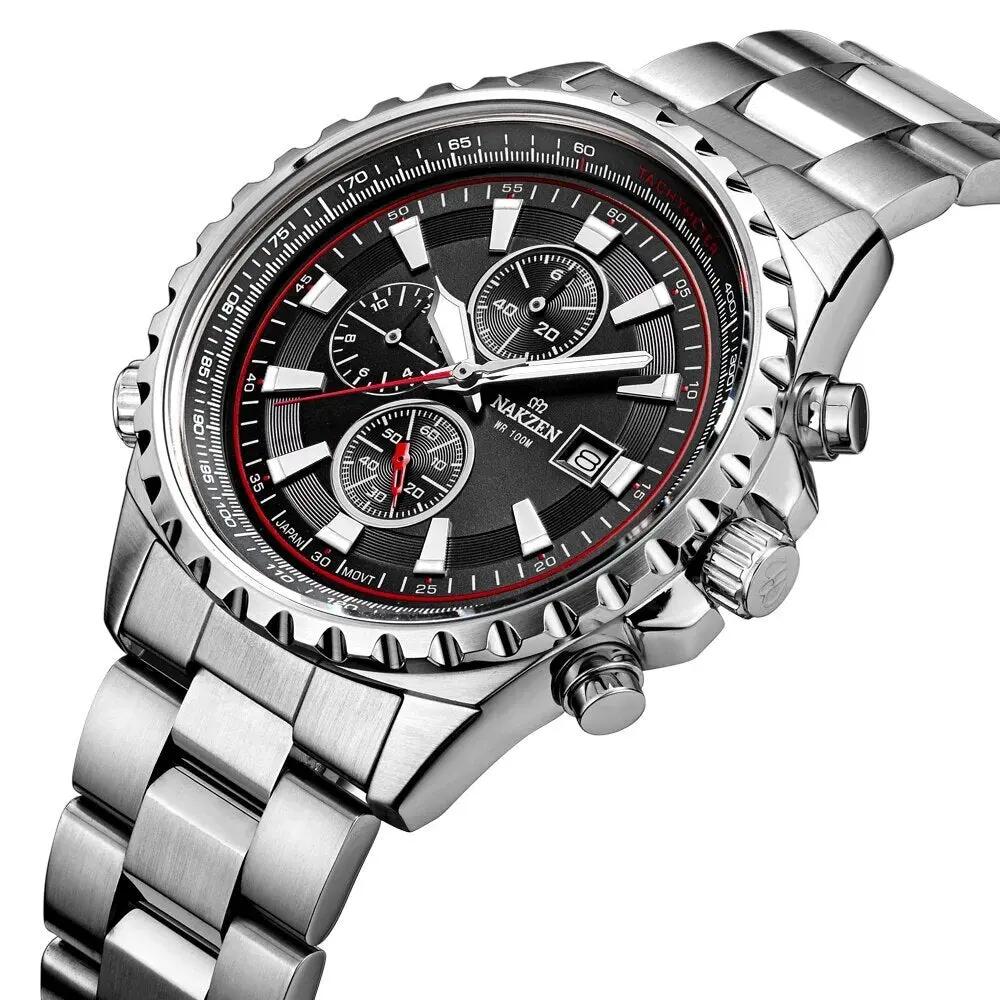 NAKZEN Business Men Multifunction Quartz Watch Man Sports Stainless Steel Watches Waterproof 10Bar WirstWatch Relogio Masculino 5043 by MEGIR WATCH GROUP
