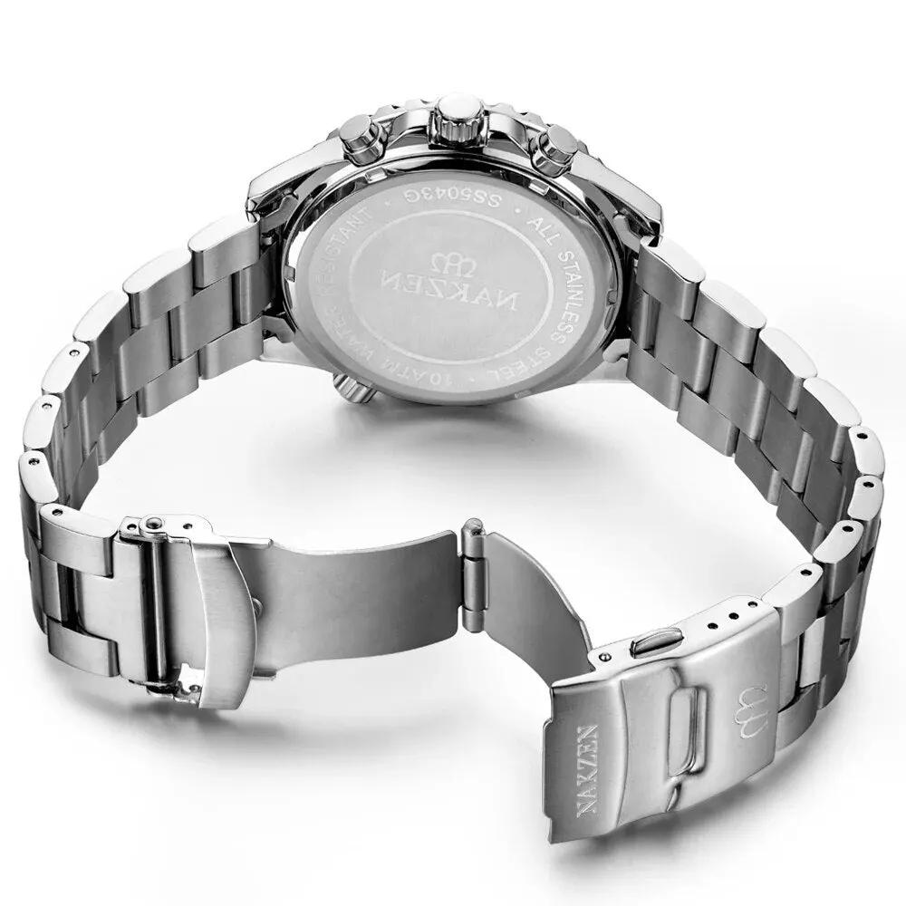 NAKZEN Business Men Multifunction Quartz Watch Man Sports Stainless Steel Watches Waterproof 10Bar WirstWatch Relogio Masculino 5043 by MEGIR WATCH GROUP