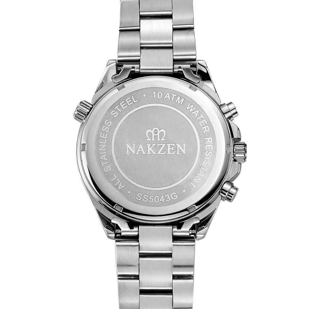 NAKZEN Business Men Multifunction Quartz Watch Man Sports Stainless Steel Watches Waterproof 10Bar WirstWatch Relogio Masculino 5043 by MEGIR WATCH GROUP