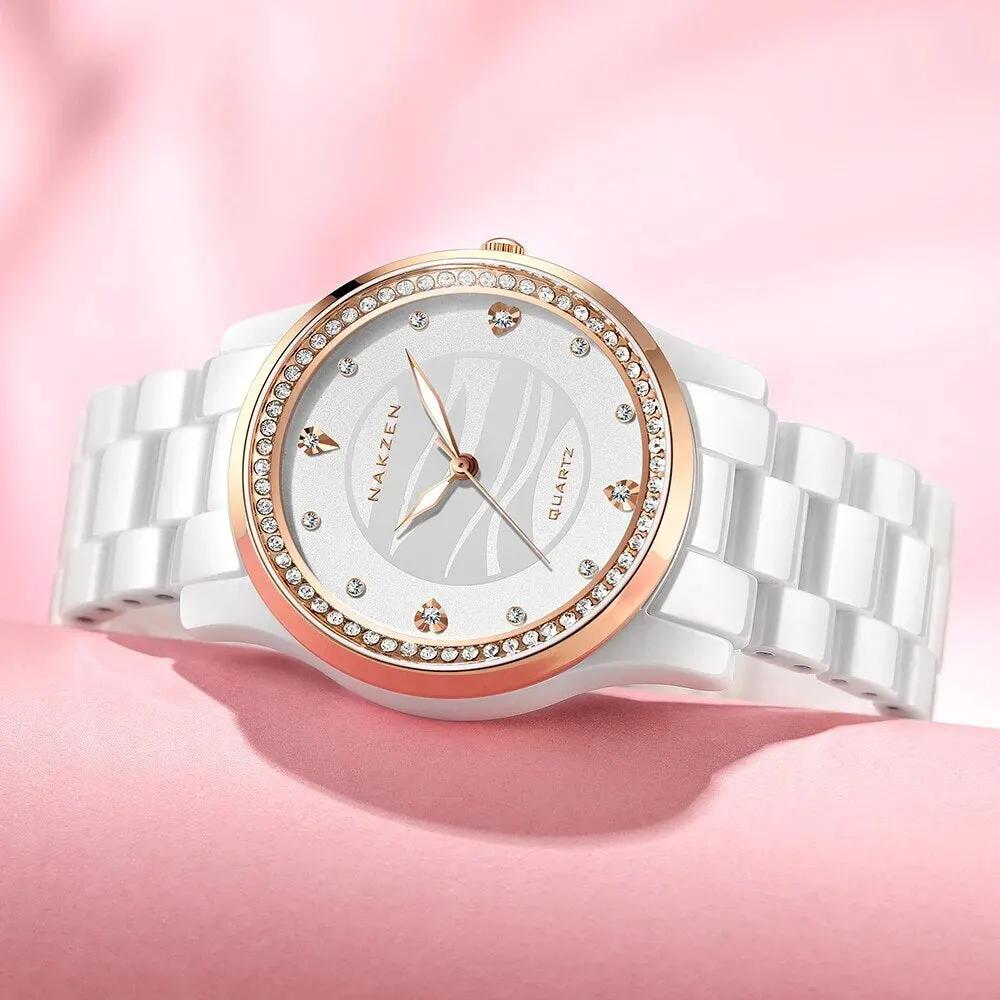 NAKZEN New Design Women Watches Elegant Ceramics Reloj Mujer Japanese Quartz Movement Clock for Ladies Luxury Relogio Feminino 1023 by MEGIR WATCH GROUP