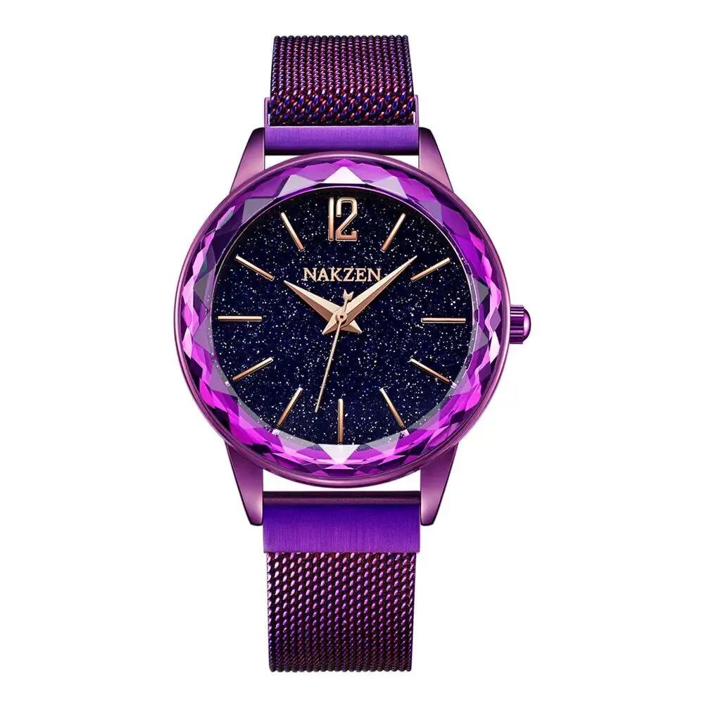 NAKZEN Rose Gold Women Watches Minimalism Starry sky Magnet Buckle Fashion Wristwatch Waterproof Roman Numeral reloj mujer 4206 by MEGIR WATCH GROUP