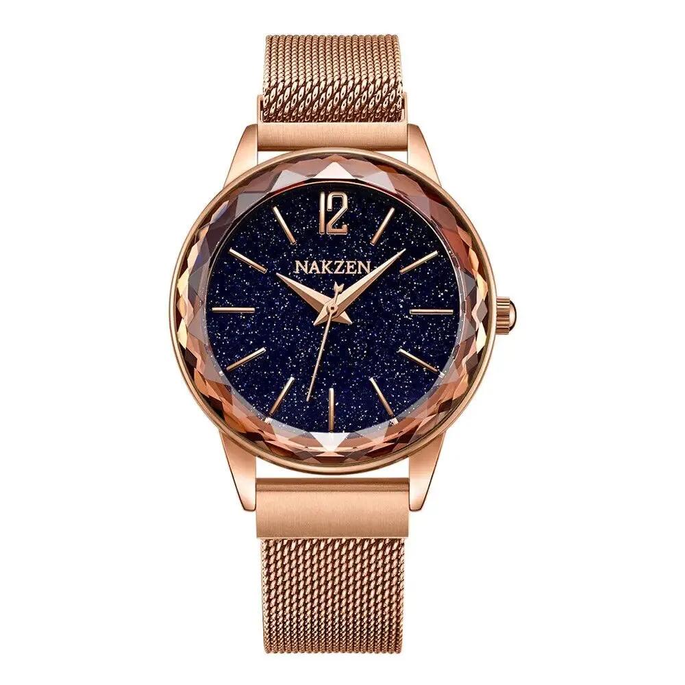 NAKZEN Rose Gold Women Watches Minimalism Starry sky Magnet Buckle Fashion Wristwatch Waterproof Roman Numeral reloj mujer 4206 by MEGIR WATCH GROUP