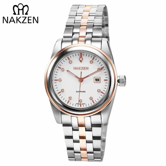 NAKZEN Womens Gold Luxury Quartz Diamond Watch Calendar Display Women Full Steel Wrist Watch Female Clock relogio masculino 6012 by MEGIR WATCH GROUP