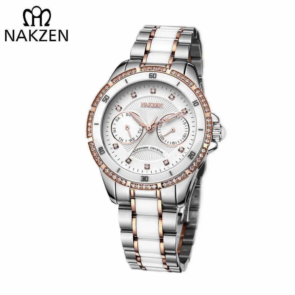 NAKZEN Women Fashion Ceramic Quartz Watch Ladies Casual Dress Diamond Watches Luxury Brand Wristwatches Feminino Montre Relogio 6012 by MEGIR WATCH GROUP