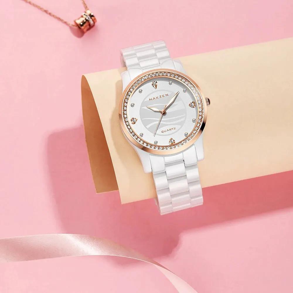 NAKZEN New Design Women Watches Elegant Ceramics Reloj Mujer Japanese Quartz Movement Clock for Ladies Luxury Relogio Feminino 1023 by MEGIR WATCH GROUP
