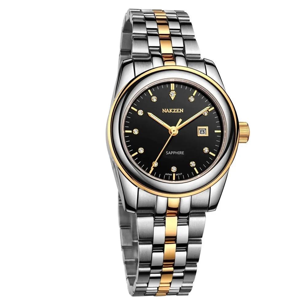NAKZEN Womens Gold Luxury Quartz Diamond Watch Calendar Display Women Full Steel Wrist Watch Female Clock relogio masculino 6012 by MEGIR WATCH GROUP