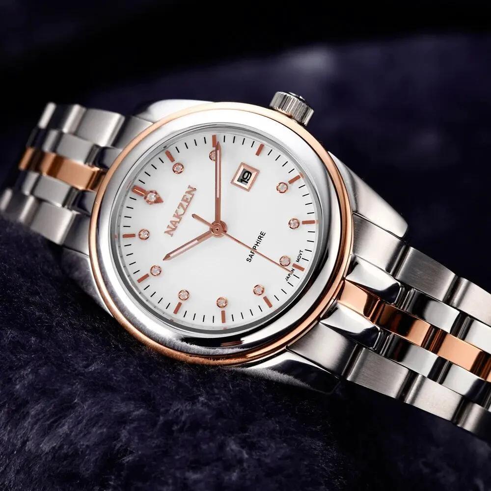 NAKZEN Womens Gold Luxury Quartz Diamond Watch Calendar Display Women Full Steel Wrist Watch Female Clock relogio masculino 6012 by MEGIR WATCH GROUP