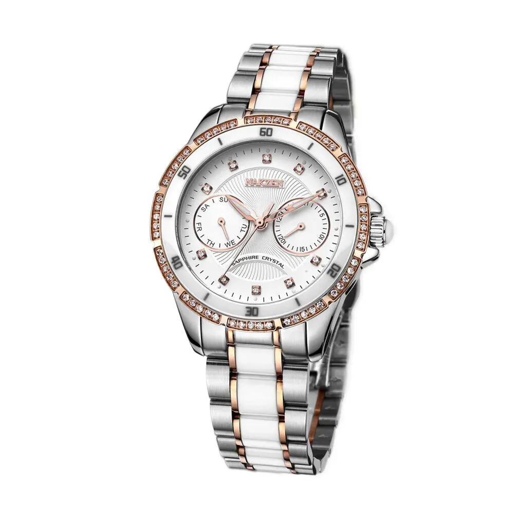 NAKZEN Women Fashion Ceramic Quartz Watch Ladies Casual Dress Diamond Watches Luxury Brand Wristwatches Feminino Montre Relogio 6012 by MEGIR WATCH GROUP
