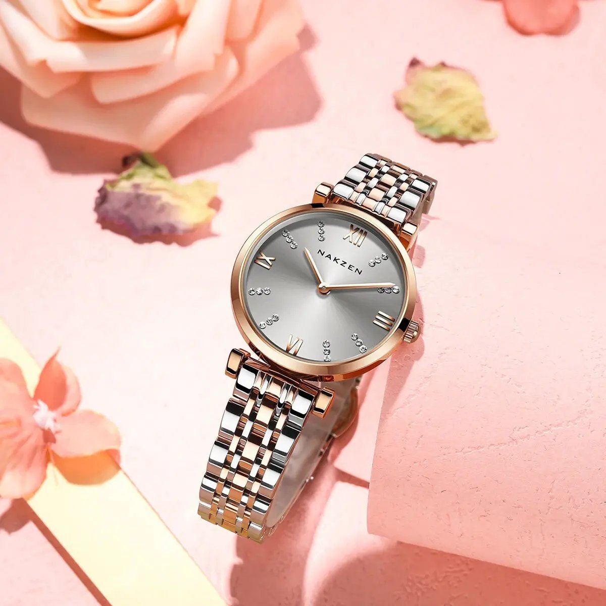 Fashion Ladies Watch Women 2021 New Rose Gold Dress Quartz Watches Luxury Diamond Wristwatches Relogio Feminino Bracelet Clock 4057 by MEGIR WATCH GROUP