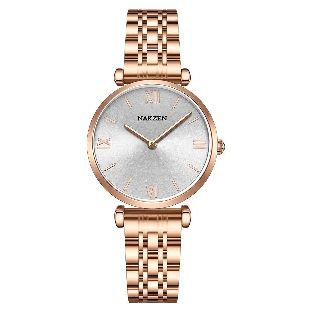 NAKZEN Luxury Crystal Watch Women Waterproof Rose Gold Steel Strap Ladies Wrist Watches Top Brand Bracelet Clock Relogio Feminino 4153 by MEGIR WATCH GROUP