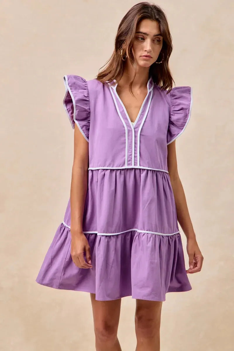 BiBi Gameday Theme Contrast Binding Ruffled Dress by BiBi
