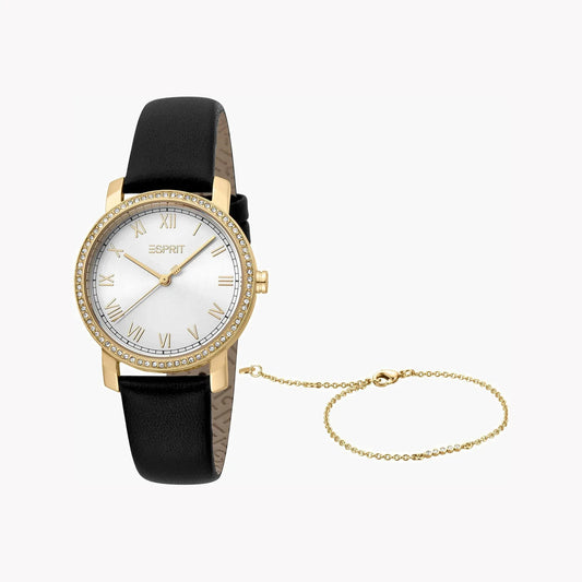 Esprit Women's Black Leather Watch, Silver Dial | ES1L282L0025 by ESPRIT