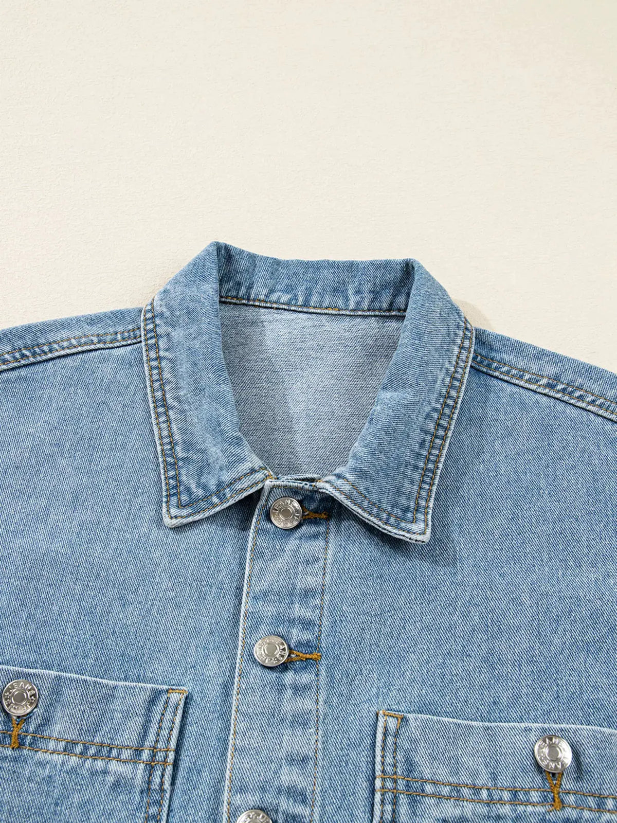 Patched Pockets Side Tie Denim Jacket by Partner Label