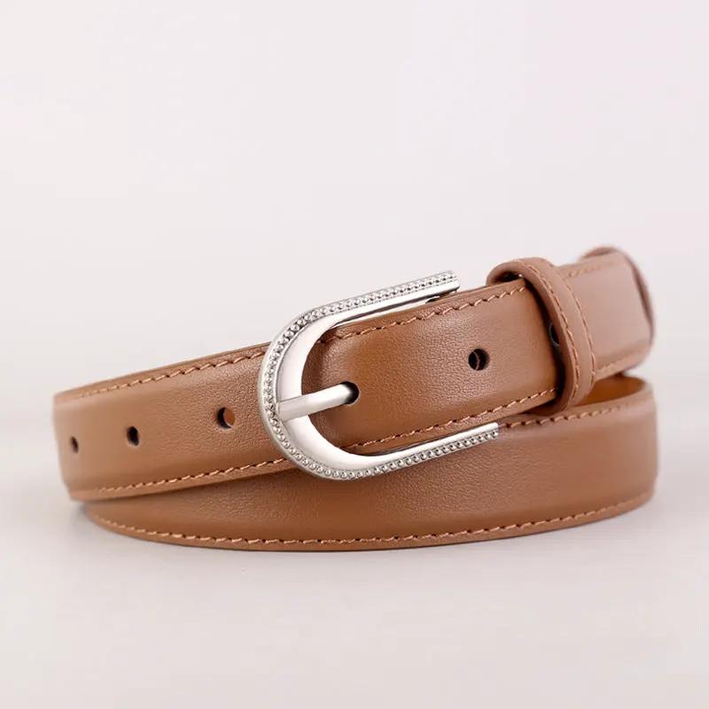 Leather Belt with Rhinestone Buckle by Trendsi