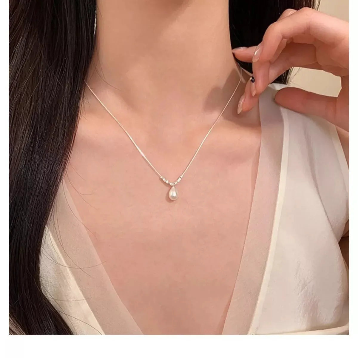 925 Sterling Silver Pearl Drop Necklace by Partner Labels