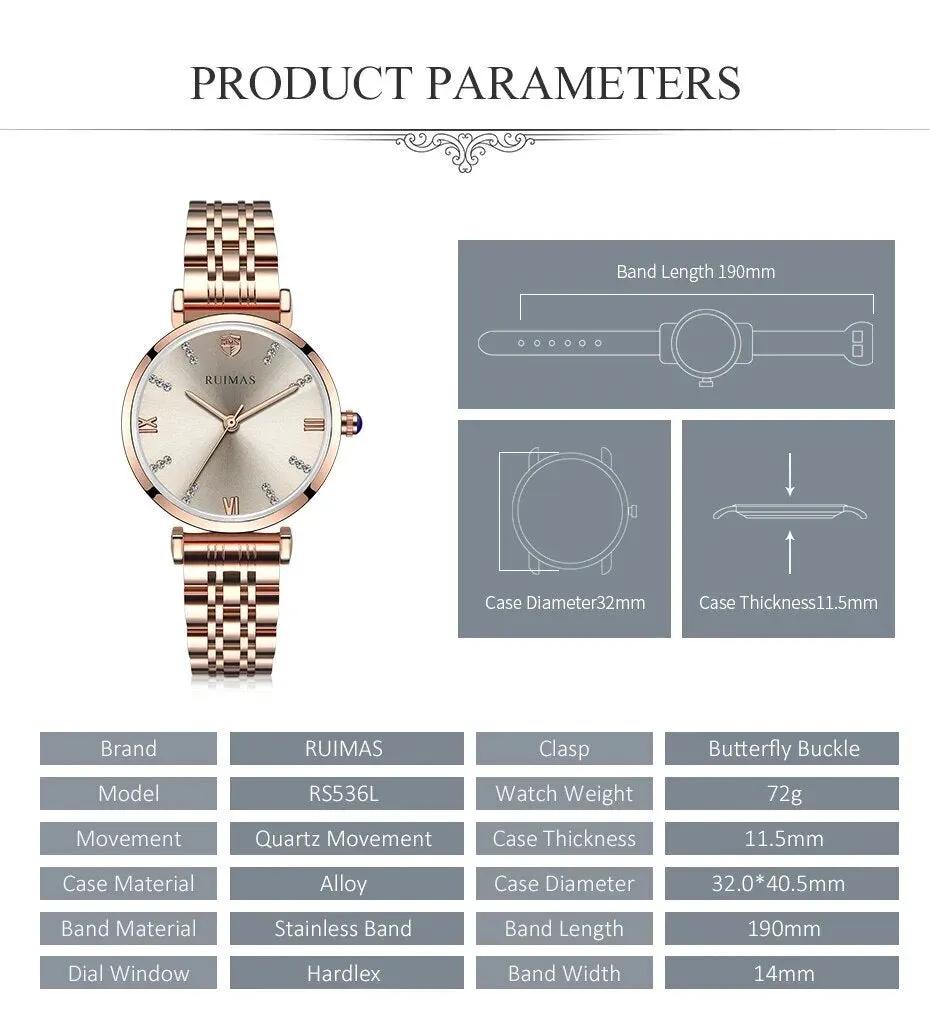 RUIMAS Women Watches Top Brand Luxury Quartz Watch Waterproof Fashion Ladies Wristwatch Stain Steel Dress Clock Reloj Mujer 536 by MEGIR WATCH GROUP