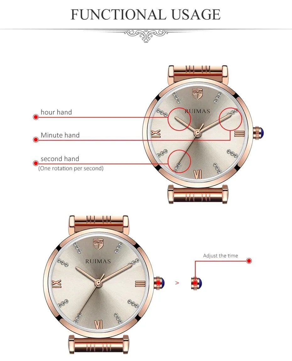 RUIMAS Women Watches Top Brand Luxury Quartz Watch Waterproof Fashion Ladies Wristwatch Stain Steel Dress Clock Reloj Mujer 536 by MEGIR WATCH GROUP