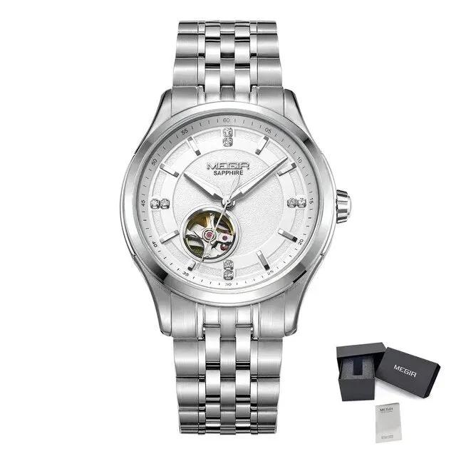 MEGIR Top Brand Luxury Business Watch Men Stainless Steel Waterproof Automatic Mechanical WristWatch Clock Big Dial Montre Homme 62055 by MEGIR WATCH GROUP