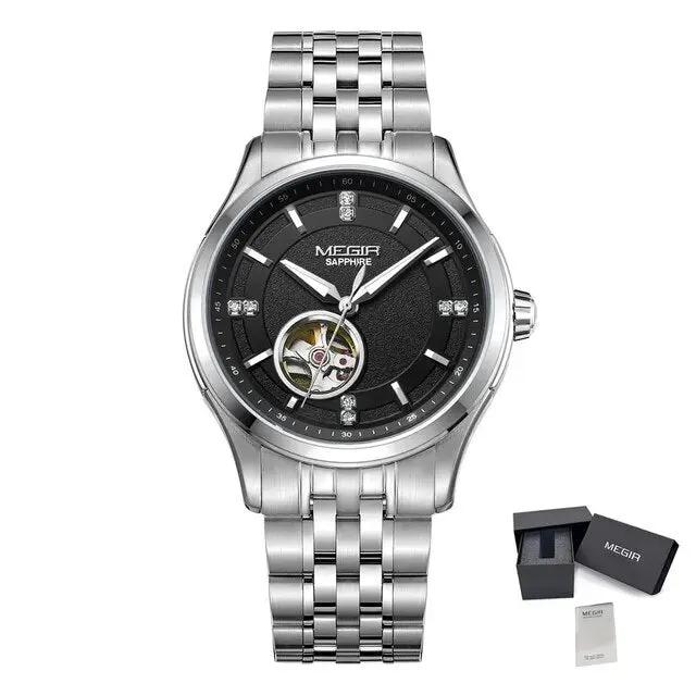 MEGIR Top Brand Luxury Business Watch Men Stainless Steel Waterproof Automatic Mechanical WristWatch Clock Big Dial Montre Homme 62055 by MEGIR WATCH GROUP