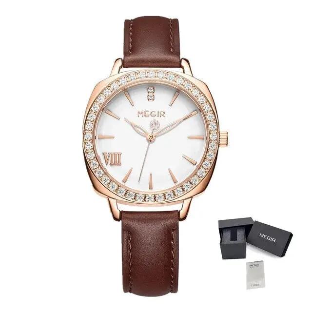 MEGIR Fashion Women Watch Luxury Diamond Leather Ladies Bracelet Watch Female Quartz Wristwatches Dress Clock Relogio Feminino 7029 by MEGIR WATCH GROUP