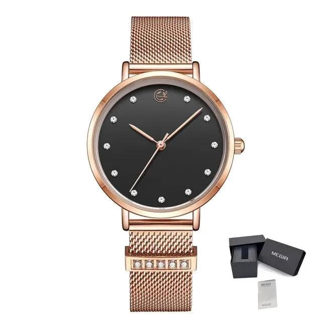 MEGIR Fashion Women Watches Top Brand Luxury Ladies Dress Clock Steel Bracelet Clock Female Quartz Wristwatch Relogio Feminino 7022 by MEGIR WATCH GROUP