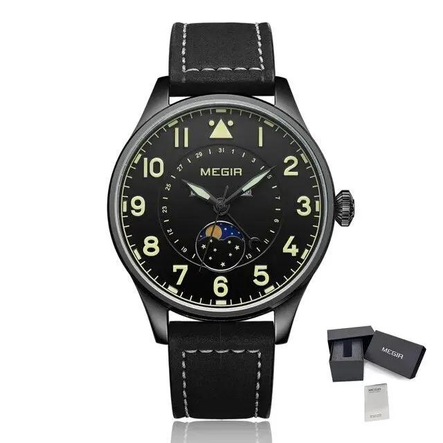 MEGIR Fashion Sport Quartz Watches Men Luxury Leather Business Casual Wristwatches Waterproof Date Clcok Moon Phase Reloj Hombre 4193 by MEGIR WATCH GROUP