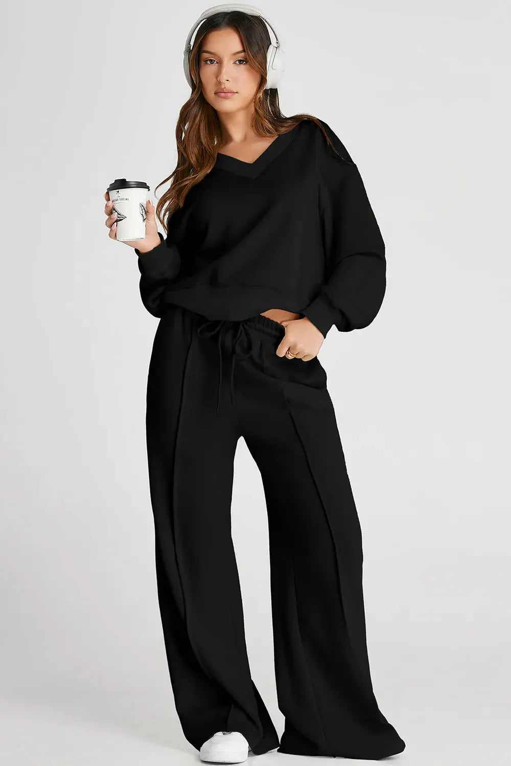 V-Neck Long Sleeve Top and Pants Active Set by Partner Label