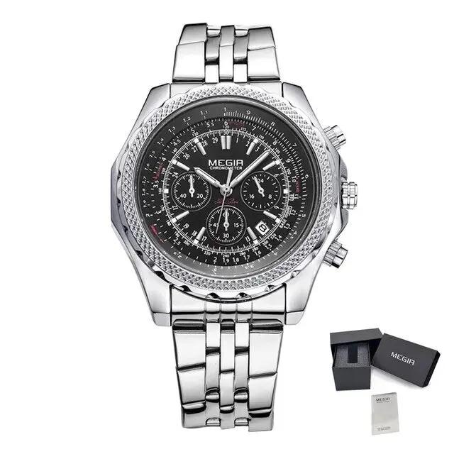 MEGIR Fashion Business Men's Watch Stainless Steel Quartz Wristwatch Calendar Big Dial Man Military Sports Chronograph Clock 2006 by MEGIR WATCH GROUP