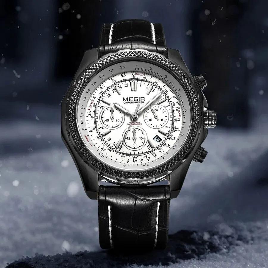 MEGIR Luxury Quartz Wristwatches Fashion Casual Leather Strap Men Sports Watch Large Dial Chronograph Date Clock Montre Homme 2007 by MEGIR WATCH GROUP