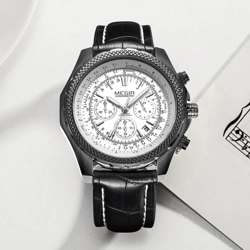 MEGIR Luxury Quartz Wristwatches Fashion Casual Leather Strap Men Sports Watch Large Dial Chronograph Date Clock Montre Homme 2007 by MEGIR WATCH GROUP