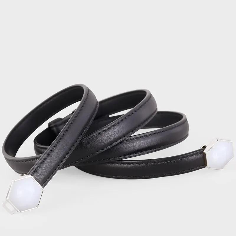 Leather Belt with Geometric Buckle by Trendsi