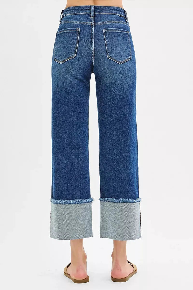 RISEN Full Size Mid Rise Crop Wide Wide Cuffed Jeans Plus Size by RISEN