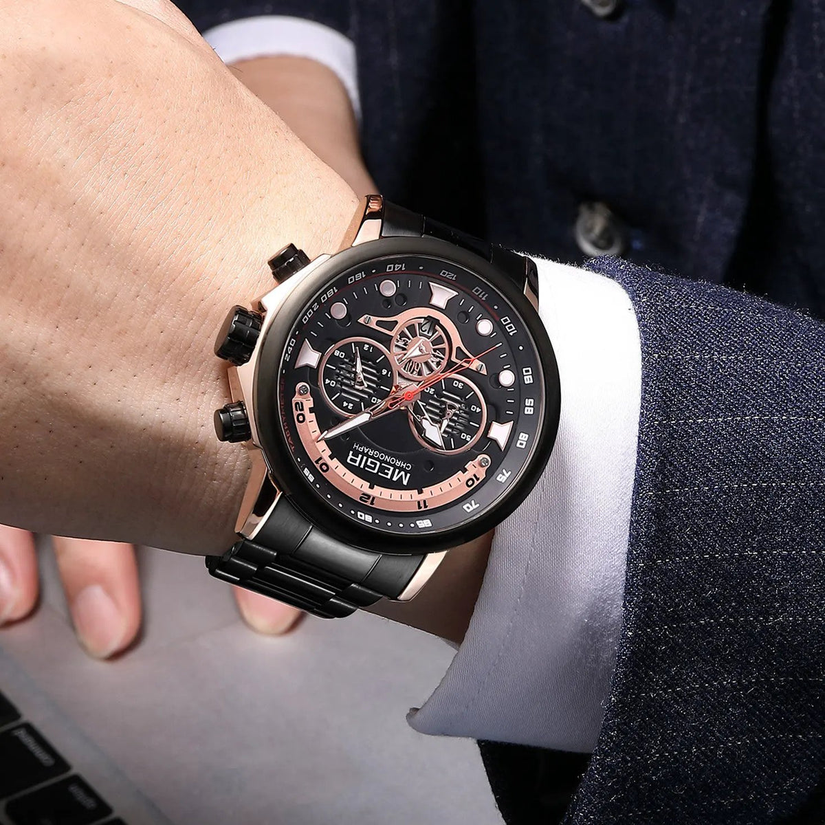 MEGIR Luxury Men Watches Stainless Steel Quartz Wristwatches Fashion Men Business Watch Clock Male Chronograph Relogio Masculino 2223 by MEGIR WATCH GROUP