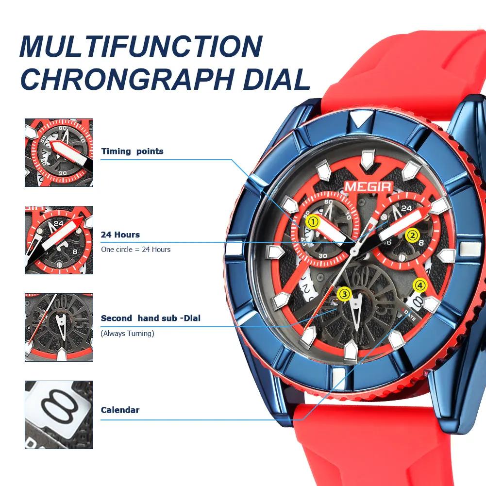 MEGIR Fashion Military Sports Watches for Men Silicone Waterproof Quartz Wristwatches with Chronograph Clock Date 24-hour 2209 by MEGIR WATCH GROUP