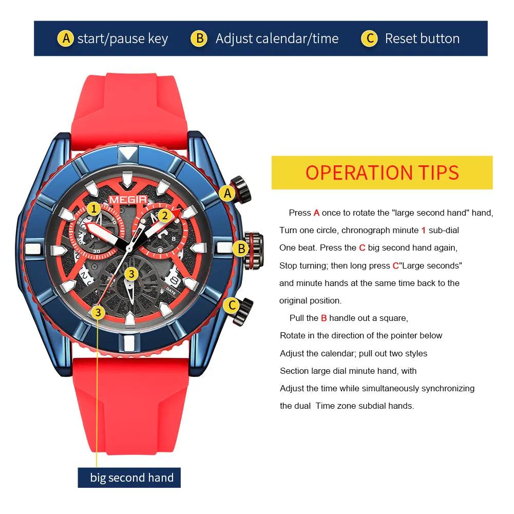 MEGIR Fashion Military Sports Watches for Men Silicone Waterproof Quartz Wristwatches with Chronograph Clock Date 24-hour 2209 by MEGIR WATCH GROUP