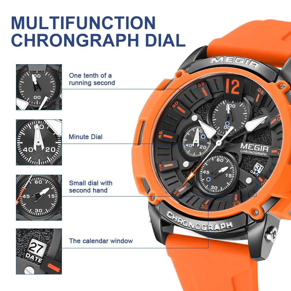 MEGIR Fashion Military Watch for Men Silicone Strap Sport Quartz Chronograph Waterproof Male Clock Wristwatch Reloj Hombre 2208 by MEGIR WATCH GROUP