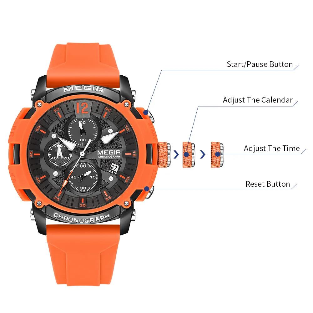 MEGIR Fashion Military Watch for Men Silicone Strap Sport Quartz Chronograph Waterproof Male Clock Wristwatch Reloj Hombre 2208 by MEGIR WATCH GROUP