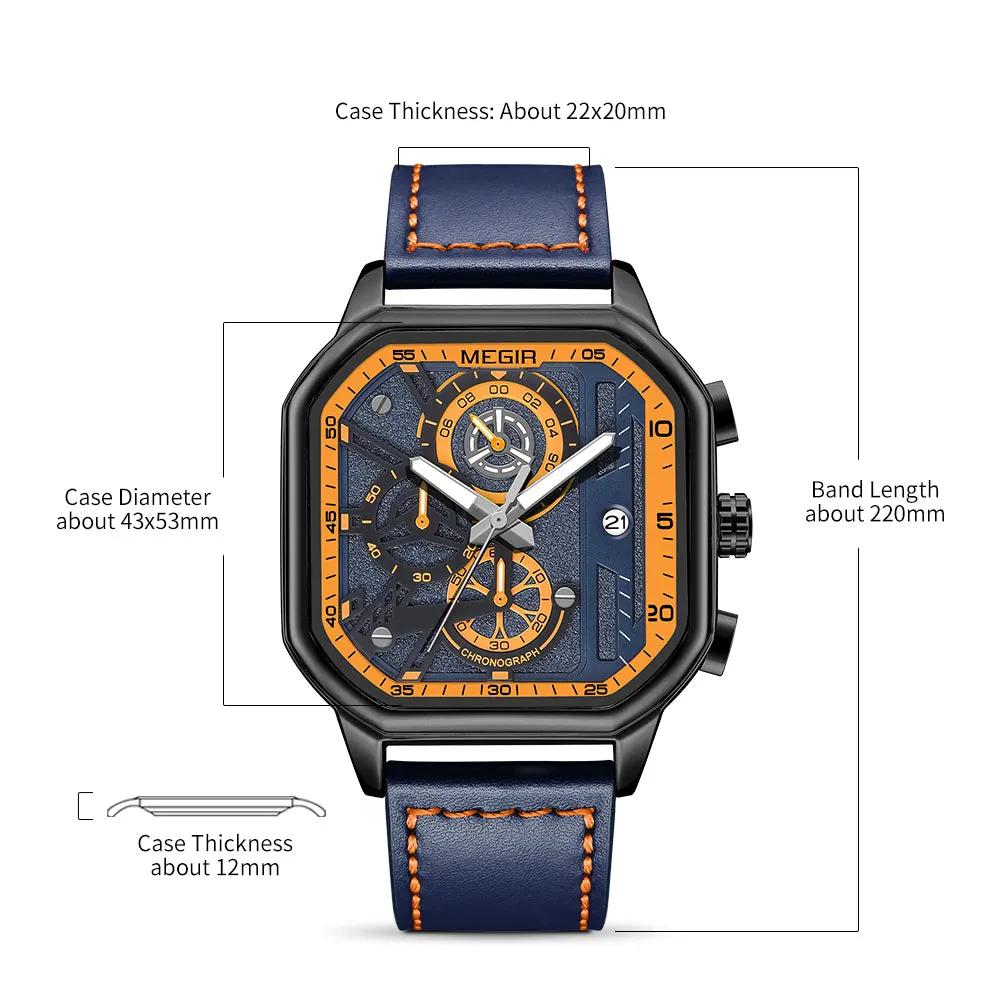 MEGIR Fashion Square Case Men's Sport Watch Quartz Chronograph Luminous Military Wristwatches Luminous Date Clock Reloj Hombre 8106 by MEGIR WATCH GROUP