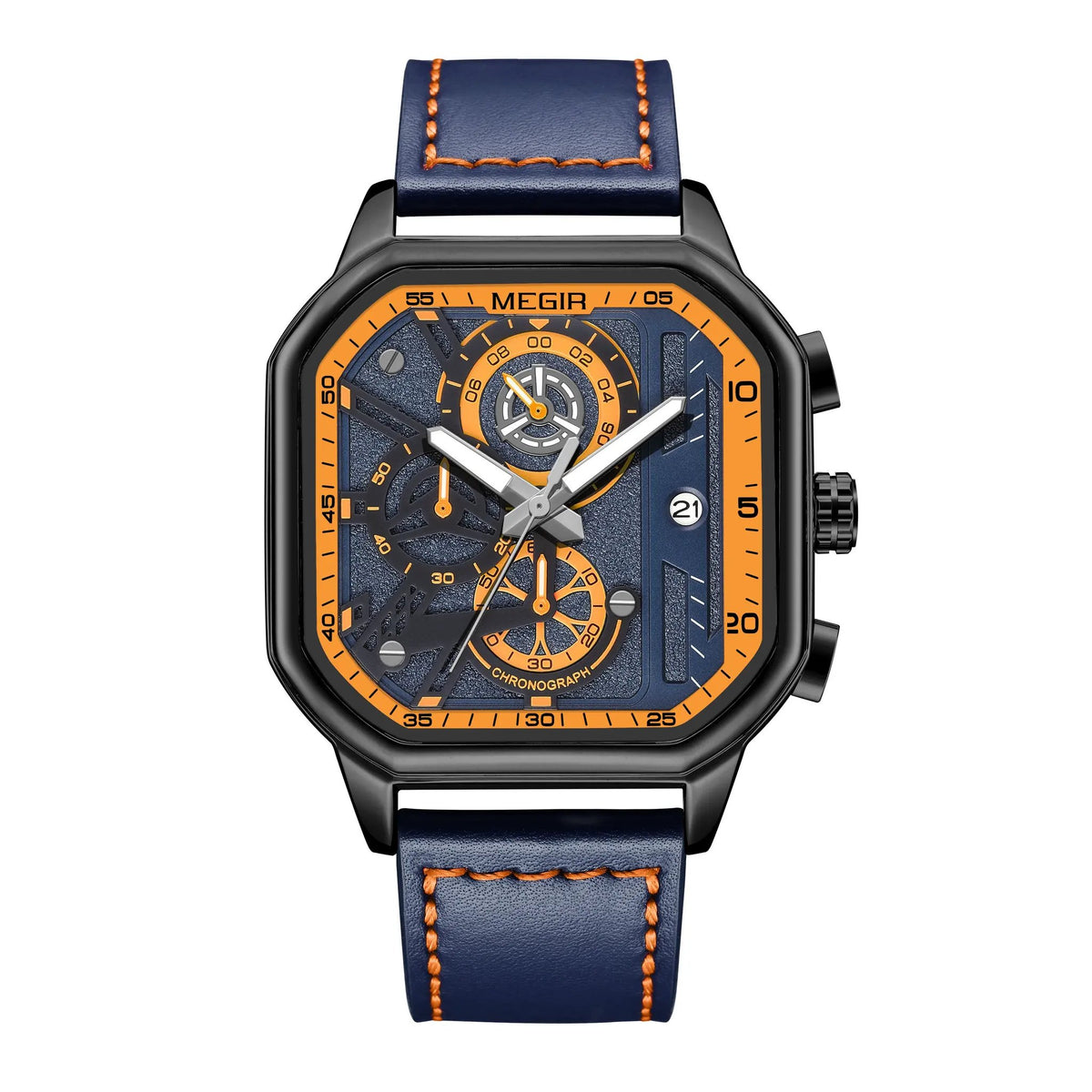 MEGIR Fashion Square Case Men's Sport Watch Quartz Chronograph Luminous Military Wristwatches Luminous Date Clock Reloj Hombre 8106 by MEGIR WATCH GROUP