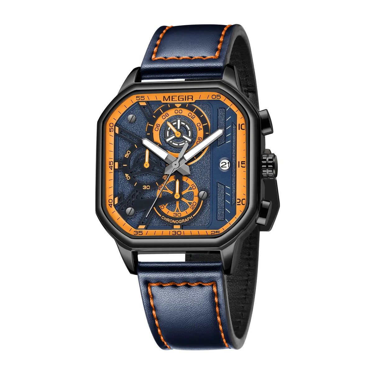 MEGIR Fashion Square Case Men's Sport Watch Quartz Chronograph Luminous Military Wristwatches Luminous Date Clock Reloj Hombre 8106 by MEGIR WATCH GROUP
