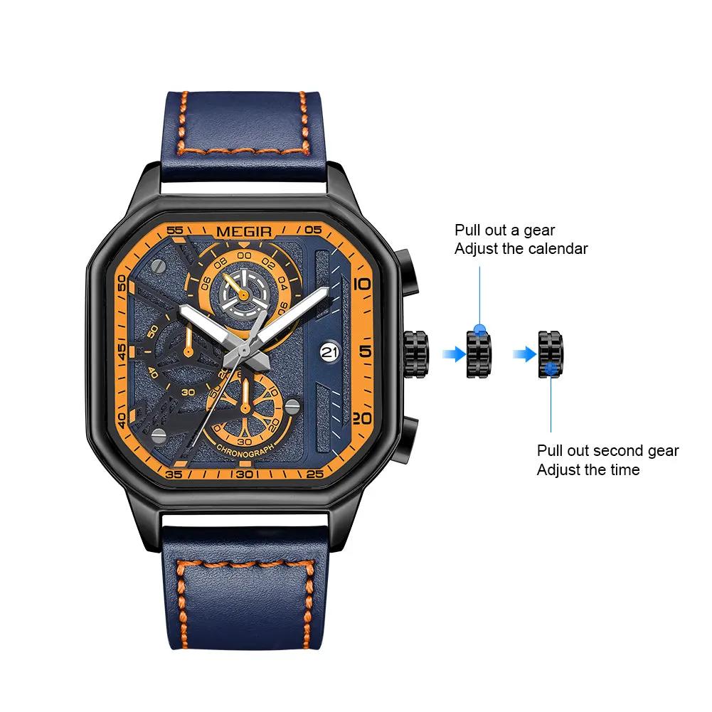 MEGIR Fashion Square Case Men's Sport Watch Quartz Chronograph Luminous Military Wristwatches Luminous Date Clock Reloj Hombre 8106 by MEGIR WATCH GROUP