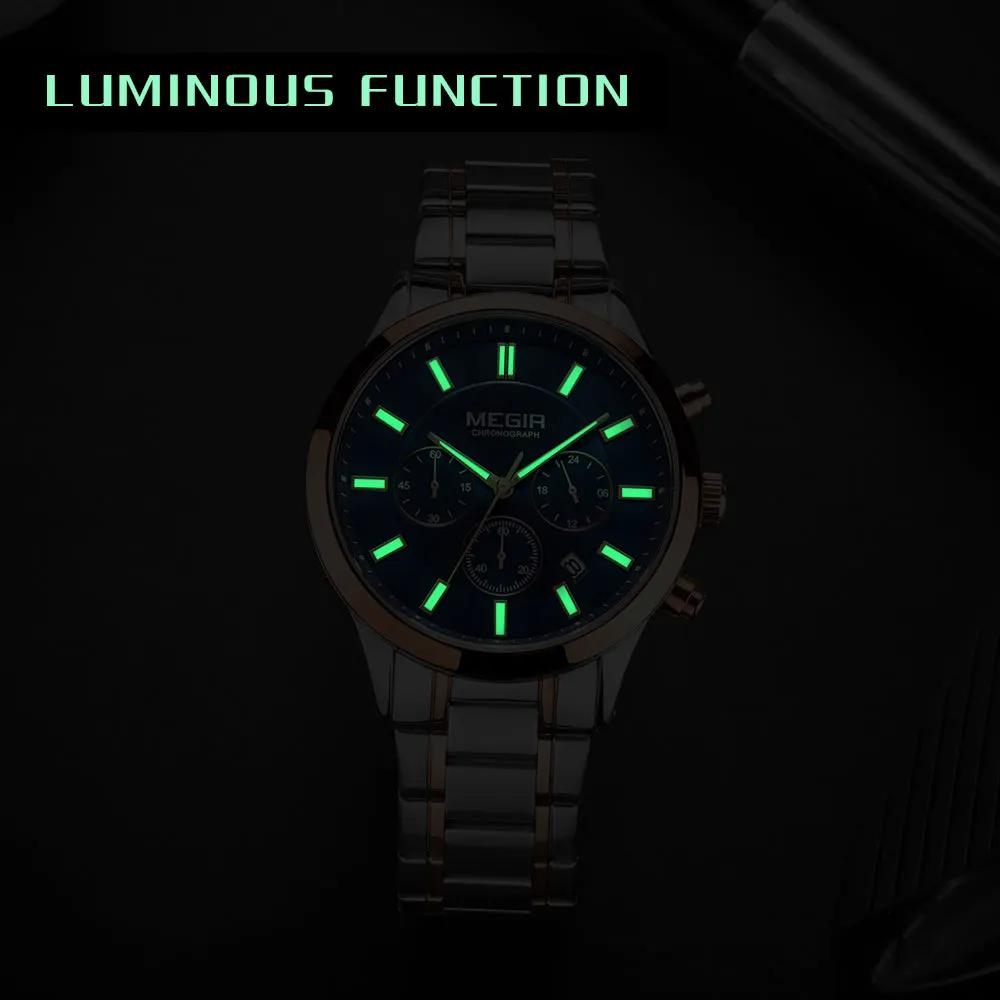 MEGIR Stainless Steel Waterproof Wrist Watches for Men Luminous Chronograph Business Quartz Men's Casual Clock Reloj Hombre 2150 by MEGIR WATCH GROUP