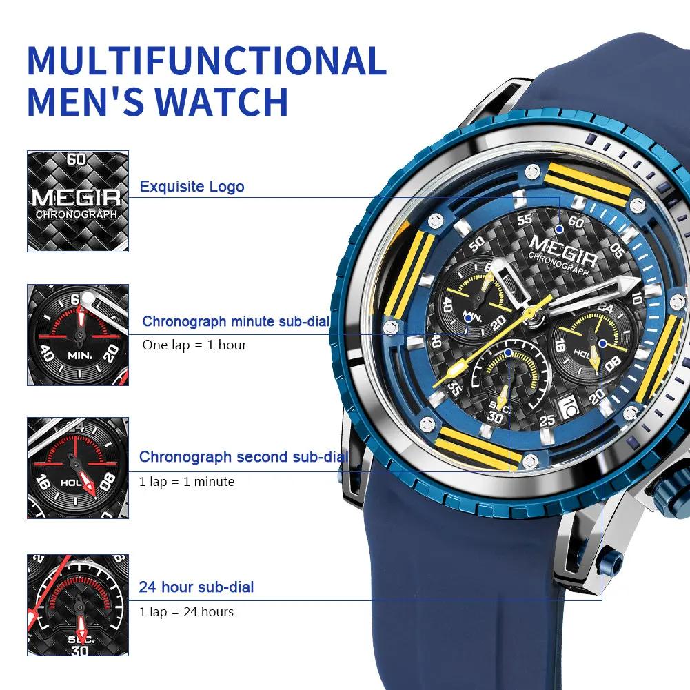 MEGIR Men's Sports Military Watches Fashion Luxury Quartz Wristwatch Silicone Strap Waterproof Chronograph Luminous Male Clock 2143 by MEGIR WATCH GROUP
