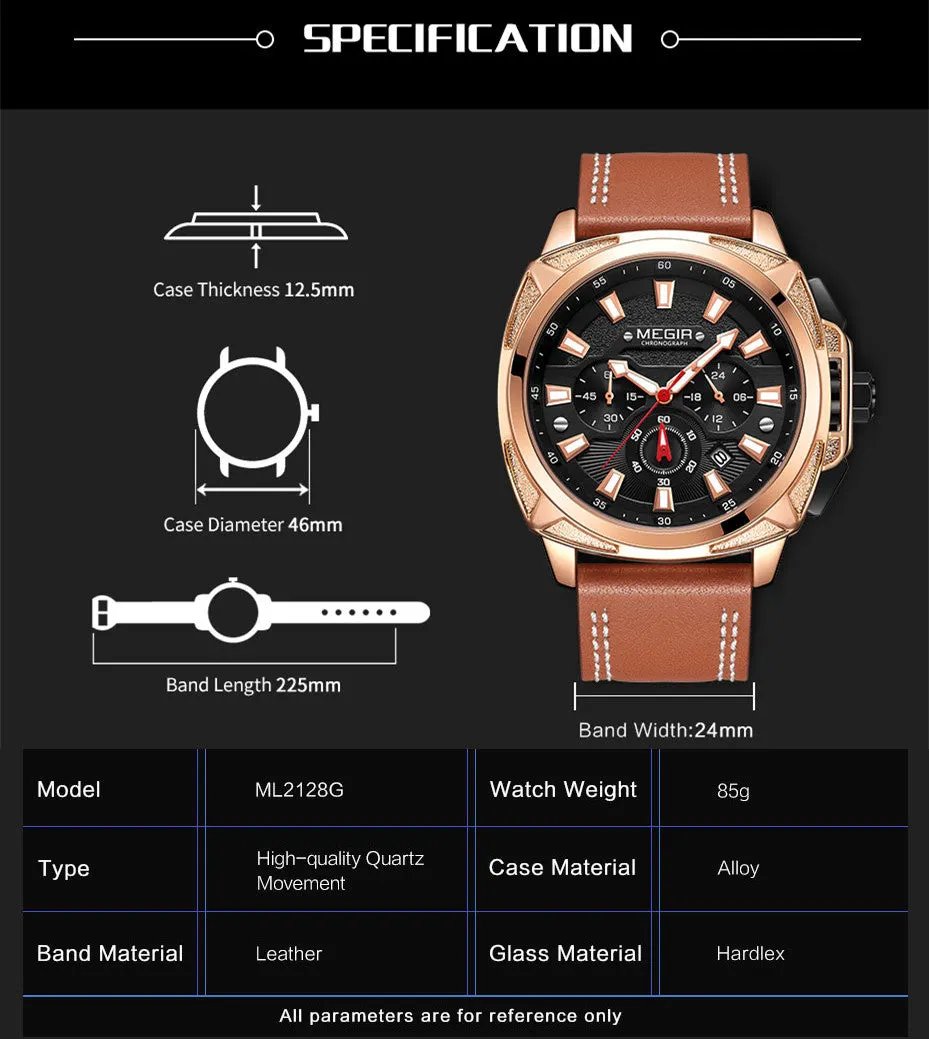MEGIR Relogio Masculino Watches Men Fashion Leather Band Sports Military Watches Luxury Quartz Business Wristwatch Reloj Hombre 2128 by MEGIR WATCH GROUP