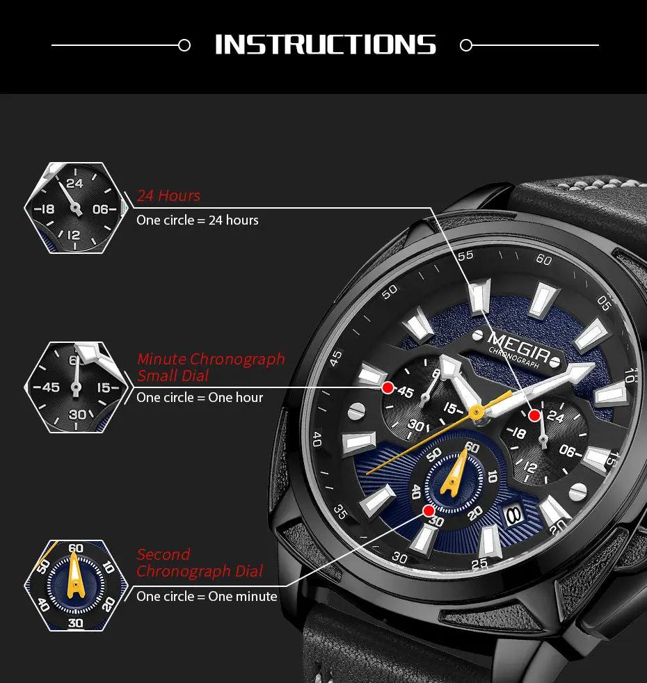 MEGIR Relogio Masculino Watches Men Fashion Leather Band Sports Military Watches Luxury Quartz Business Wristwatch Reloj Hombre 2128 by MEGIR WATCH GROUP